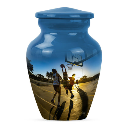 classic basketball urn, ideal memorial for male adults.