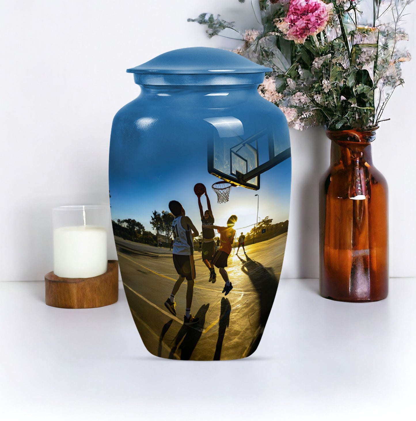 classic basketball urn, ideal memorial for male adults.