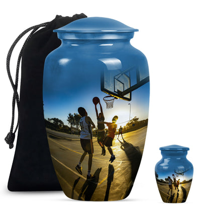 classic basketball urn, ideal memorial for male adults.