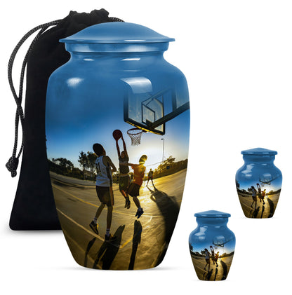 classic basketball urn, ideal memorial for male adults.