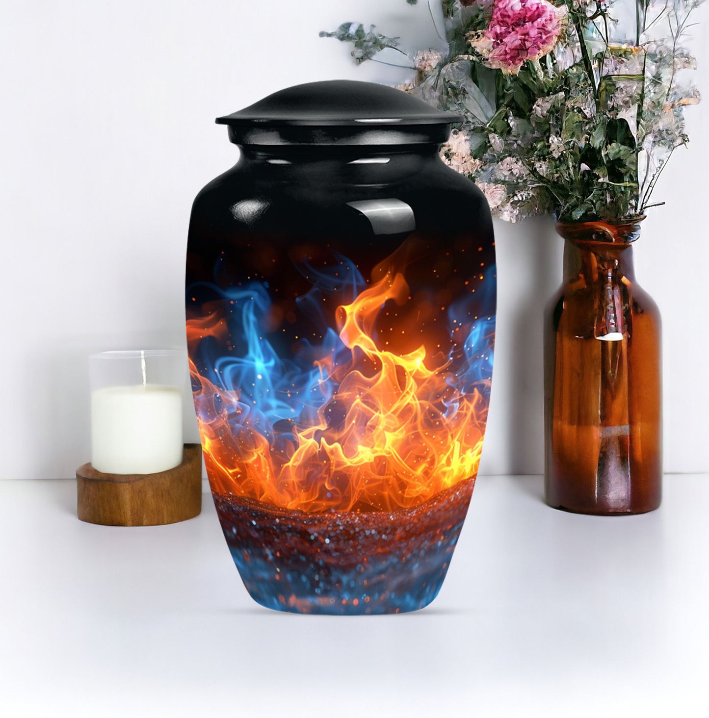 Classic fire urn, 10-inch aluminum memorial urn for ashes