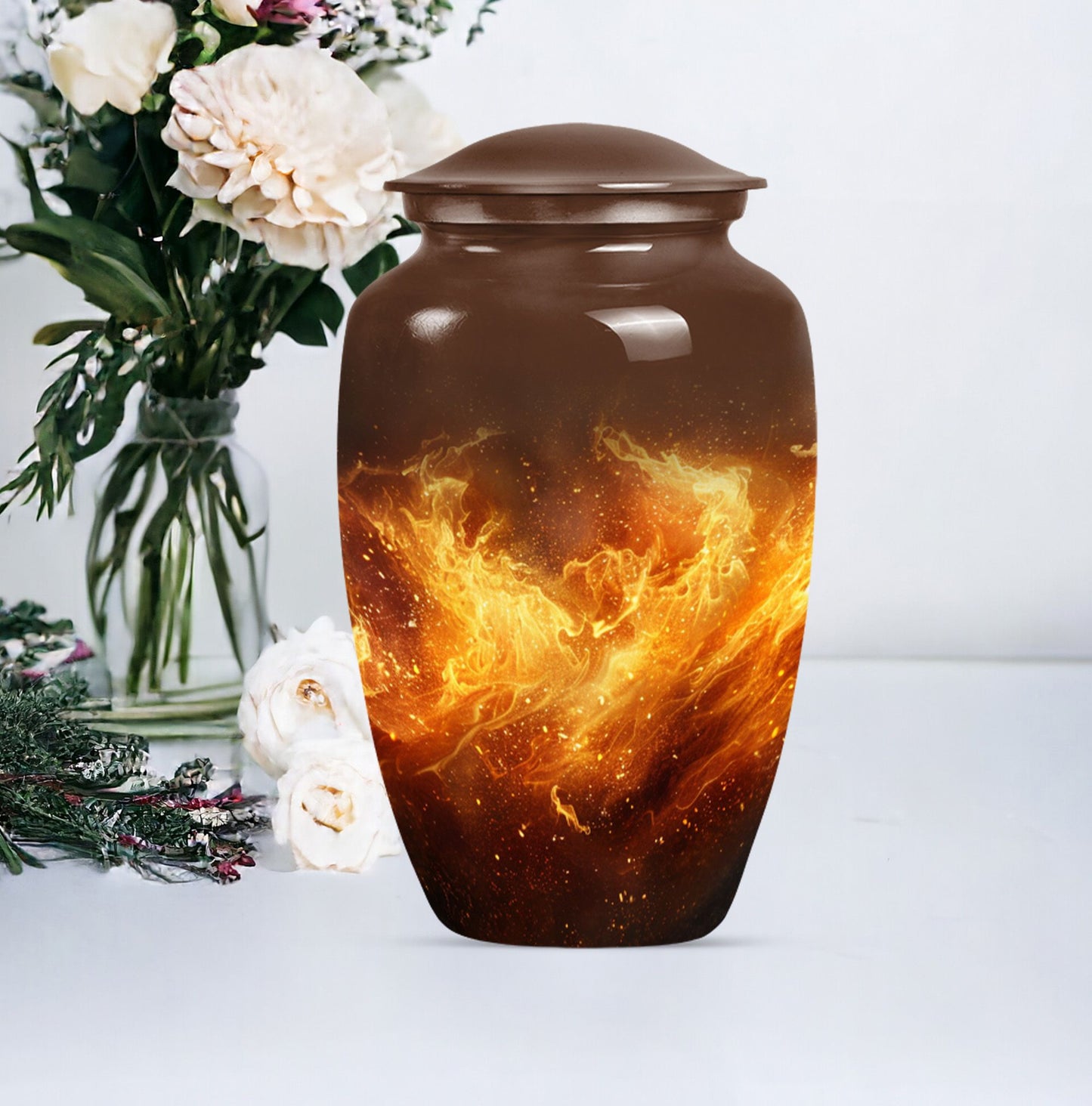 classic fire urn for cremation, with personalized engraving