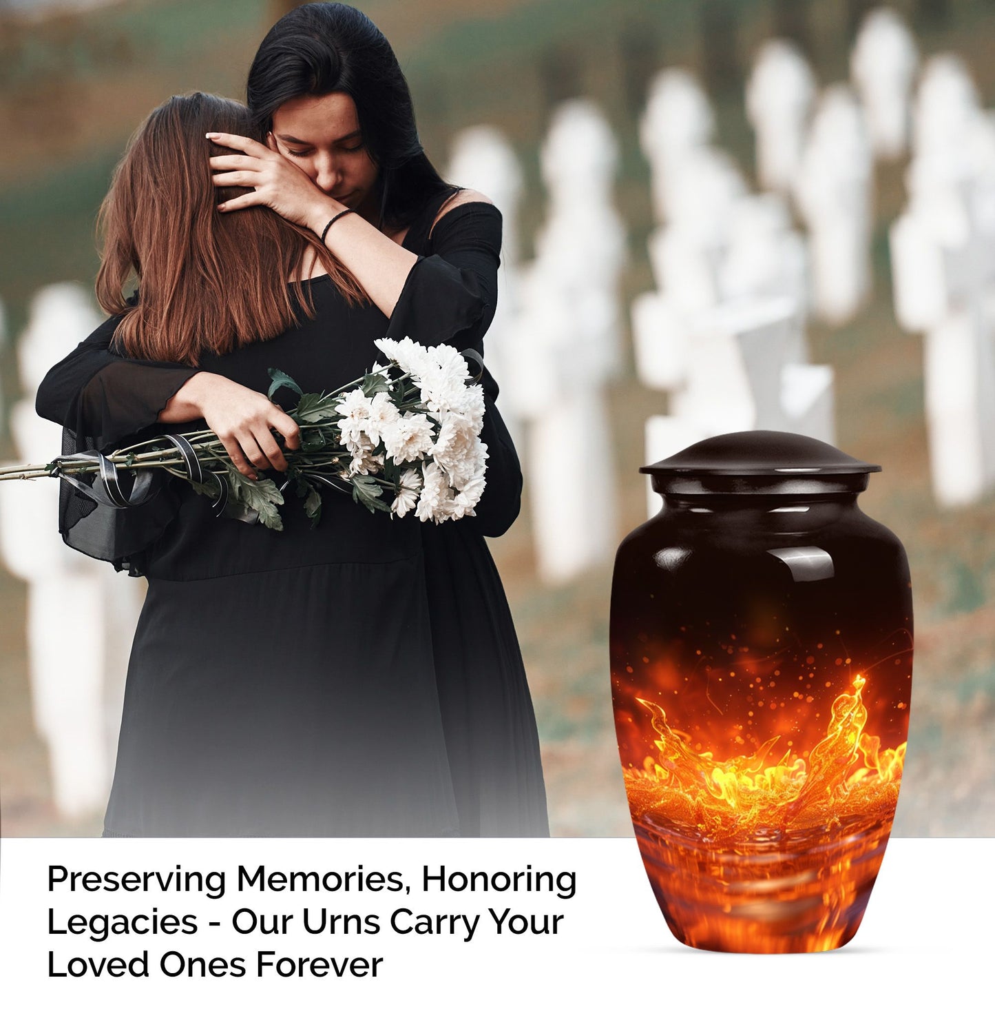 Classic fire urn for mother's cremation ashes.