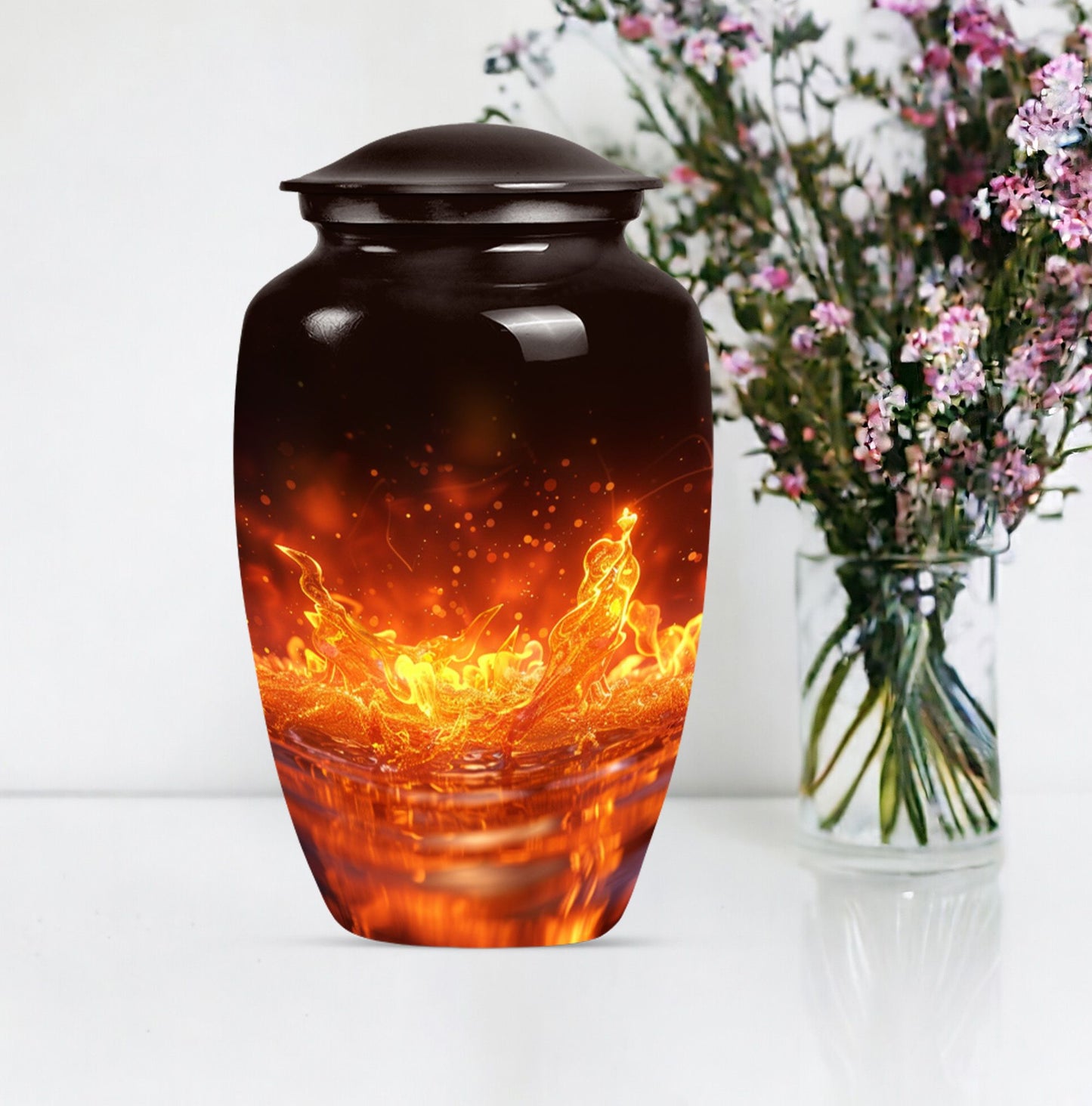 Classic fire urn for mother's cremation ashes.