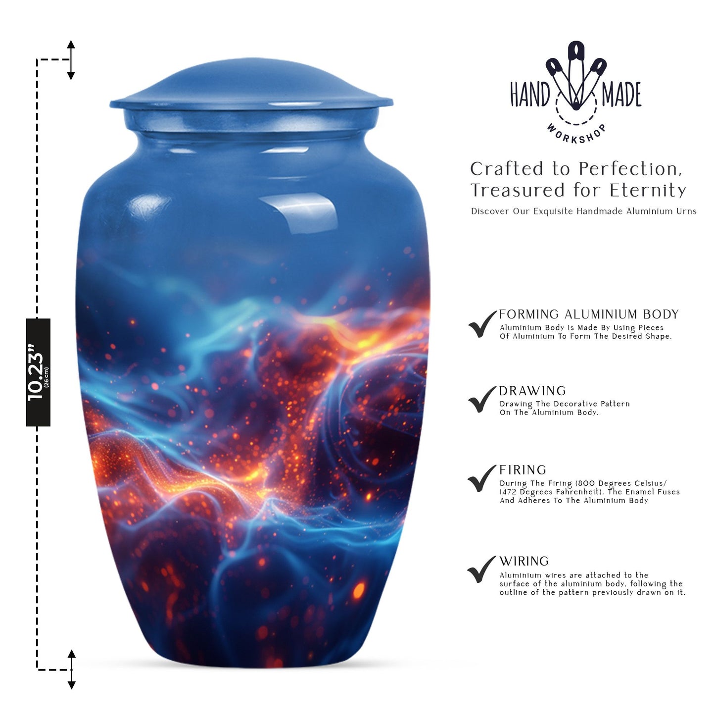 10-inch classic fire urn for ashes, handcrafted urn 