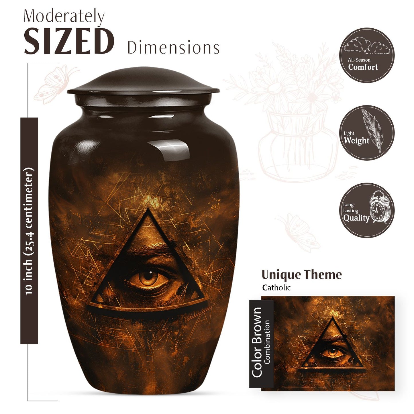 10-inch classic Catholic urn for ashes.
