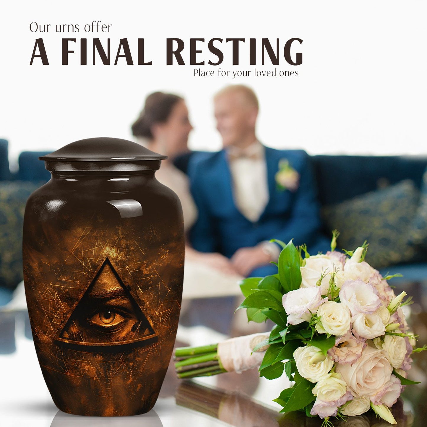 10-inch classic Catholic urn for ashes.