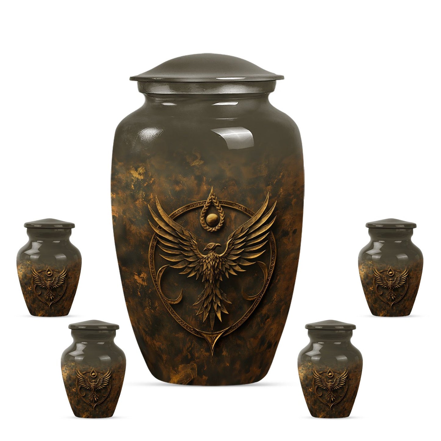 10 inch classic aluminium Catholic urn for men.