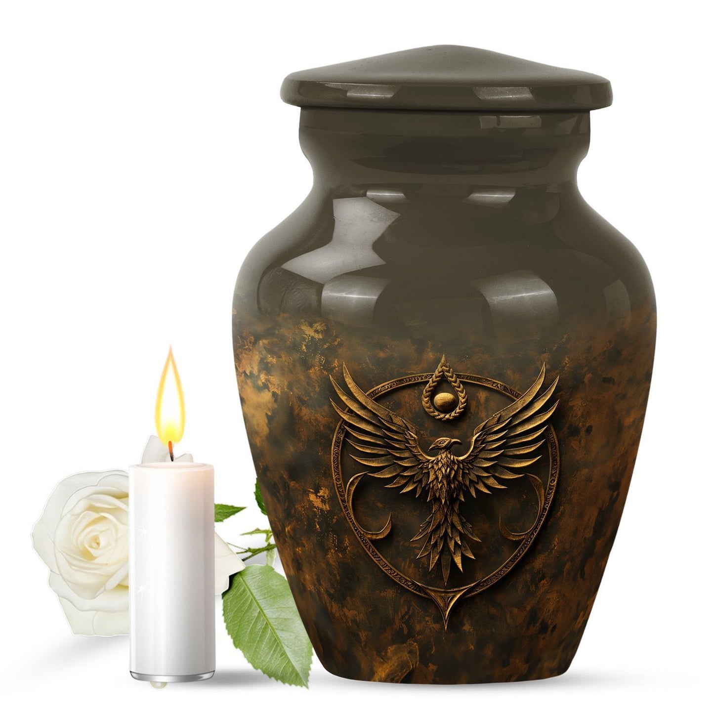 10 inch classic aluminium Catholic urn for men.
