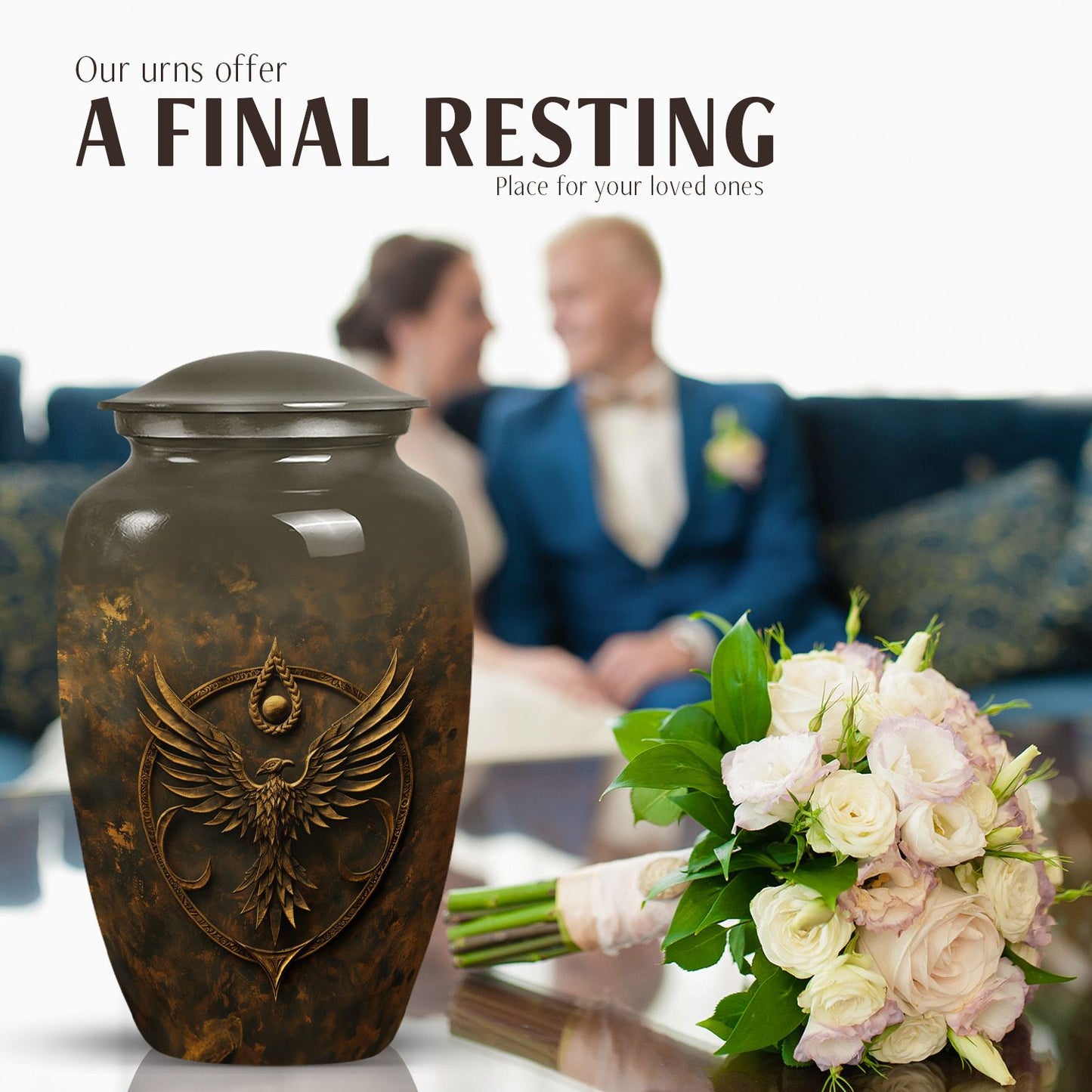10 inch classic aluminium Catholic urn for men.