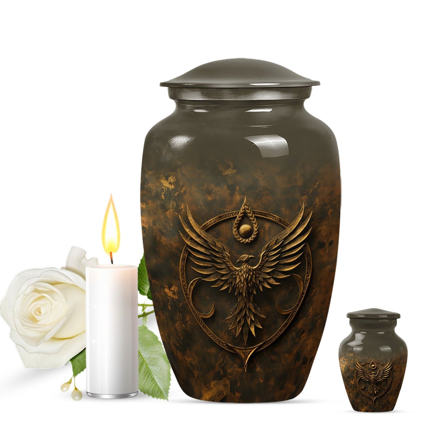 10 inch classic aluminium Catholic urn for men.