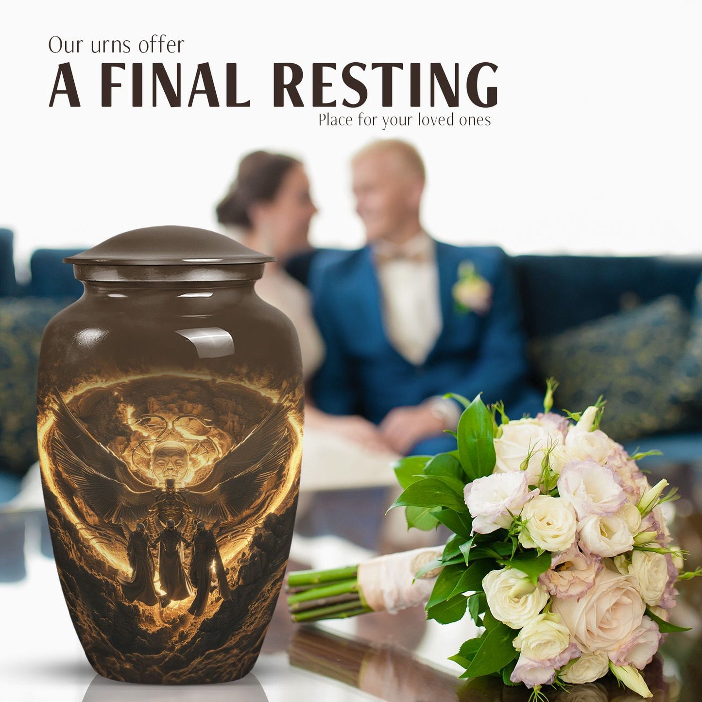 Classic 10 inch Catholic Urn, large burial memorial urn.