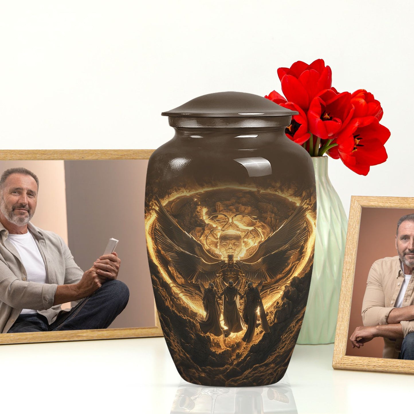 Classic 10 inch Catholic Urn, large burial memorial urn.