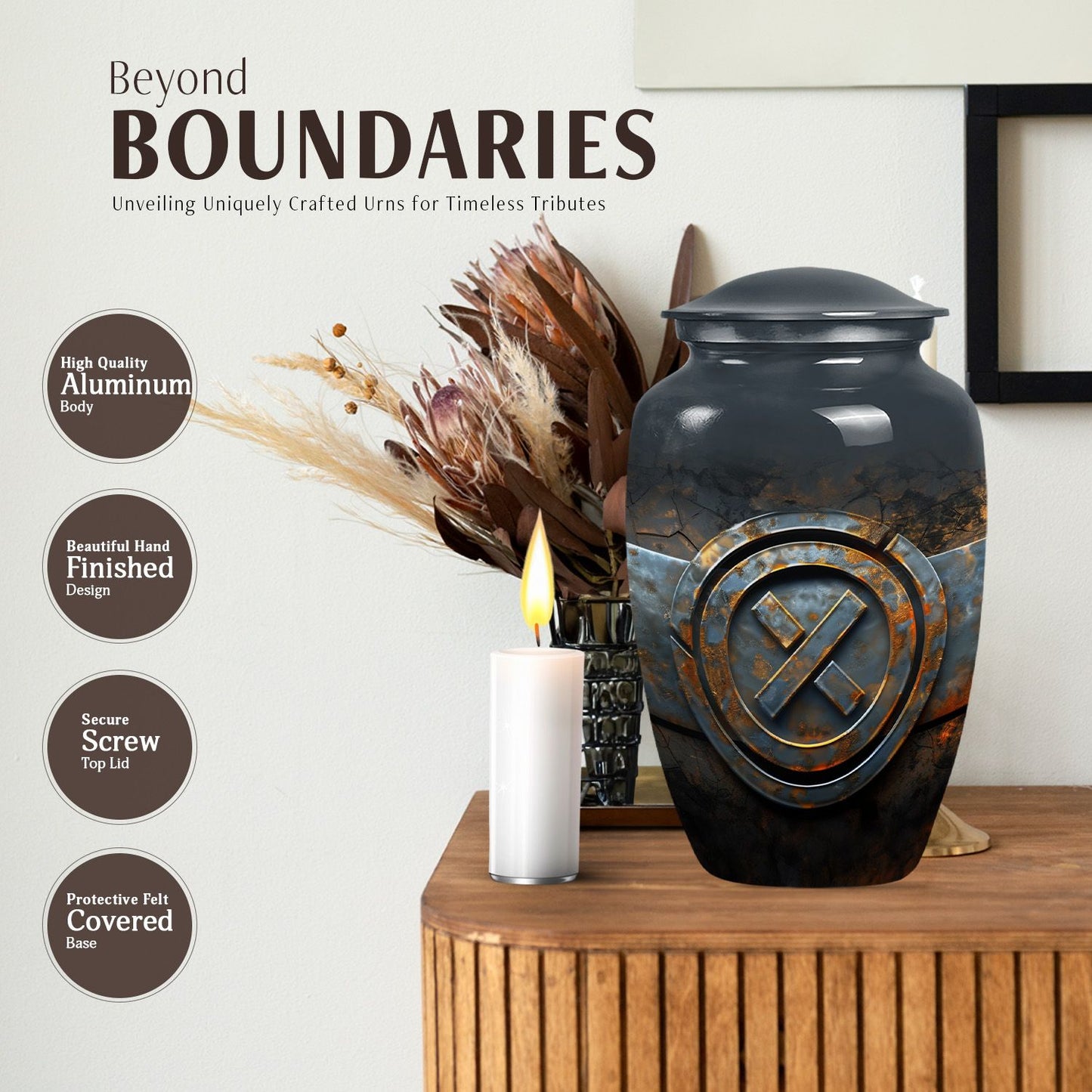 Classic Catholic Urn, memorial urn for adult male ashes