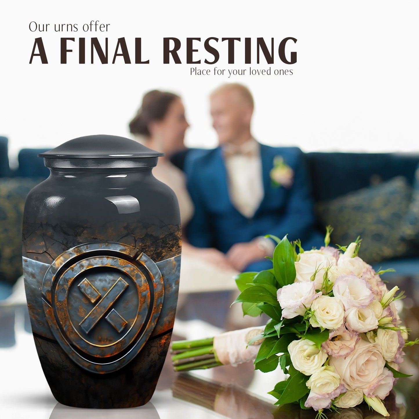Classic Catholic Urn, memorial urn for adult male ashes