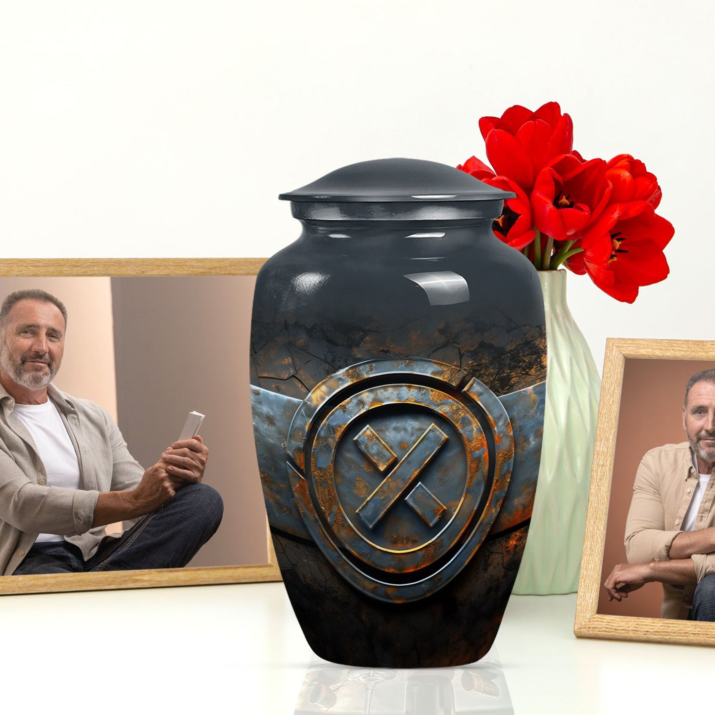 Classic Catholic Urn, memorial urn for adult male ashes