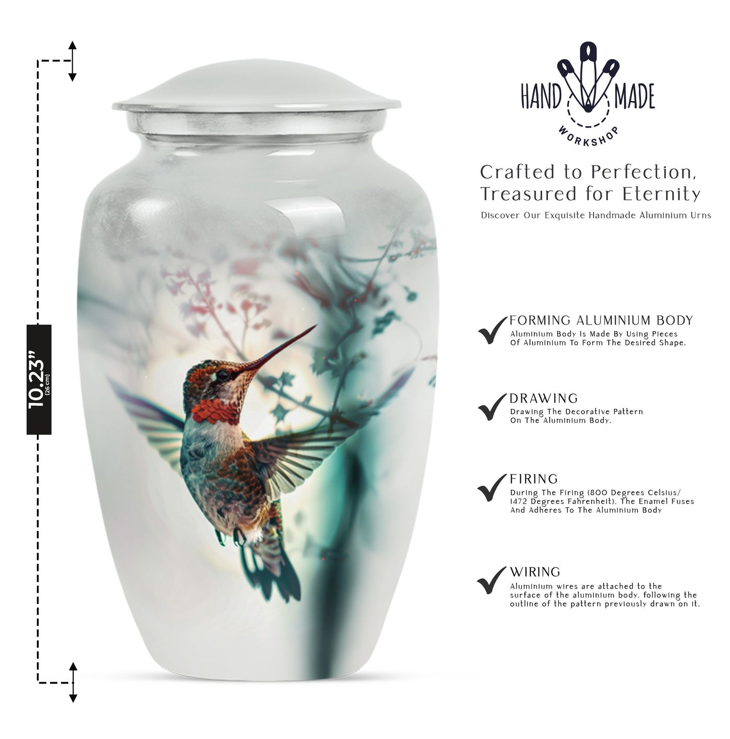 10inch classic Aluminium humming bird Urn.