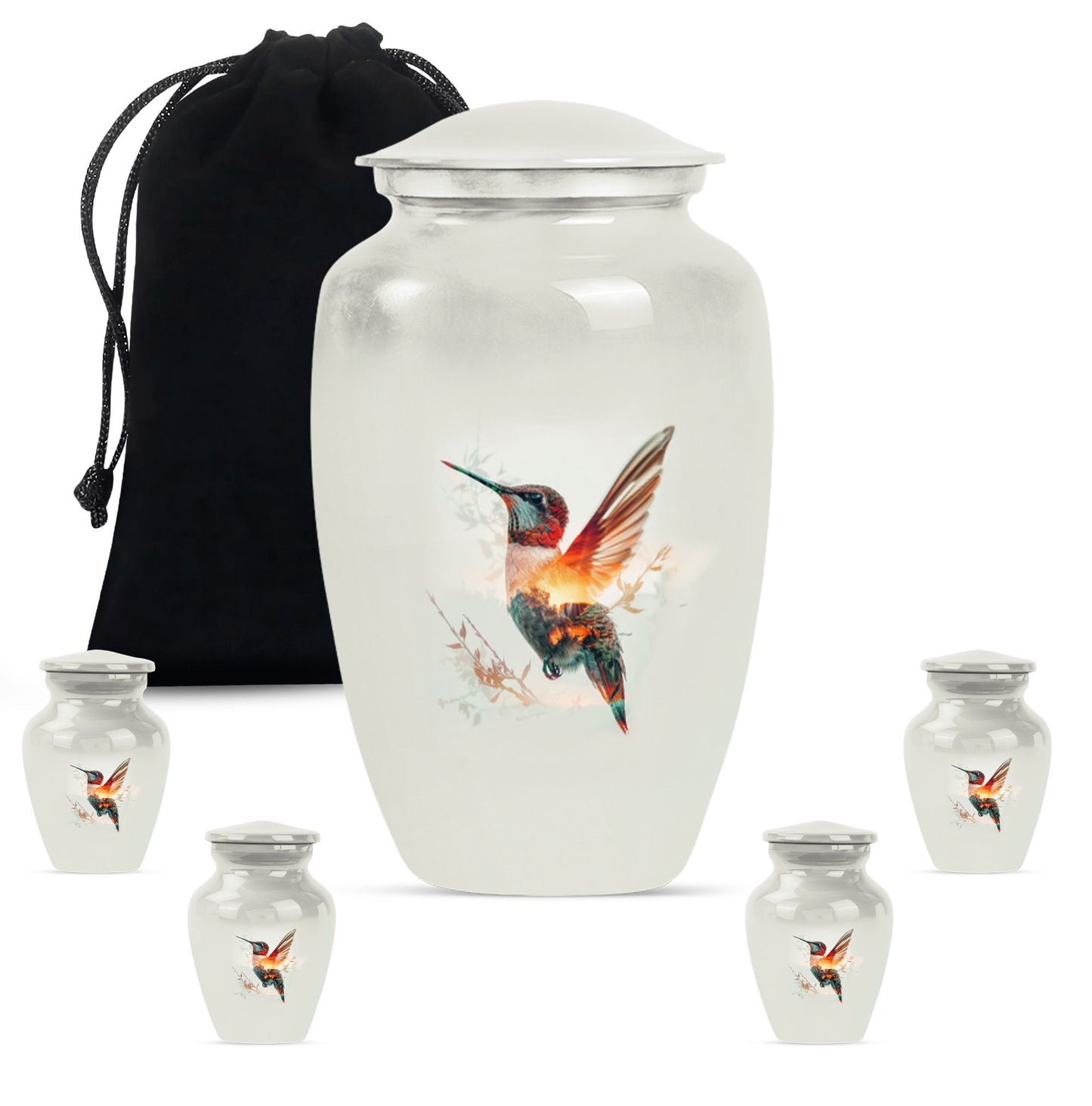 10-inch humming bird Urn, adult female memorial urn.