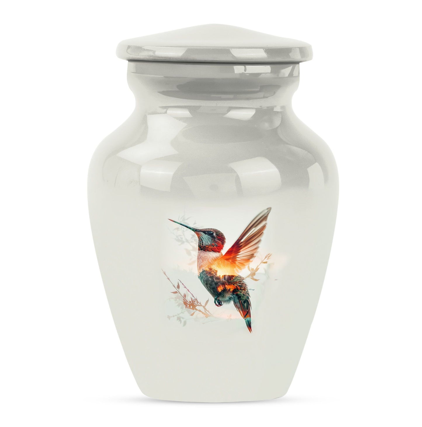 10-inch humming bird Urn, adult female memorial urn.