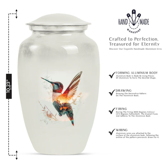 10-inch humming bird Urn, adult female memorial urn.