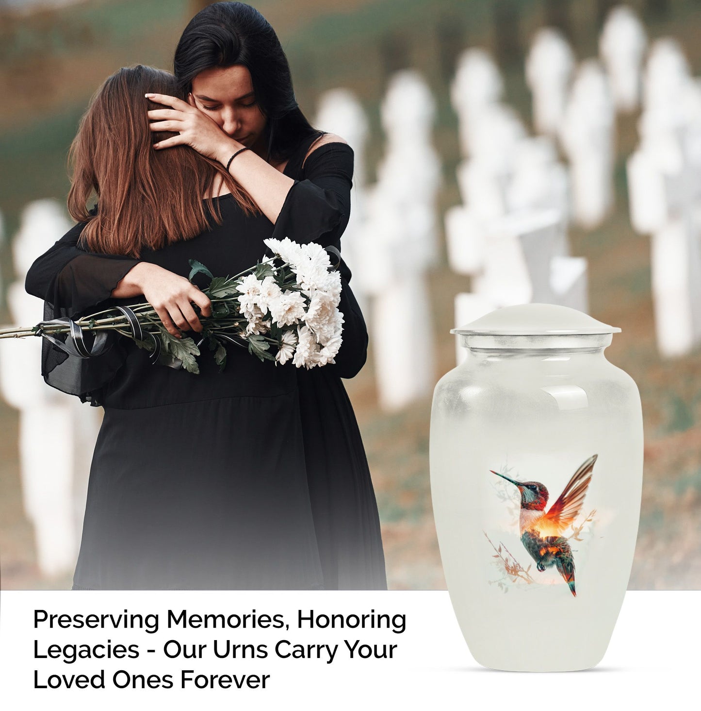 10-inch humming bird Urn, adult female memorial urn.