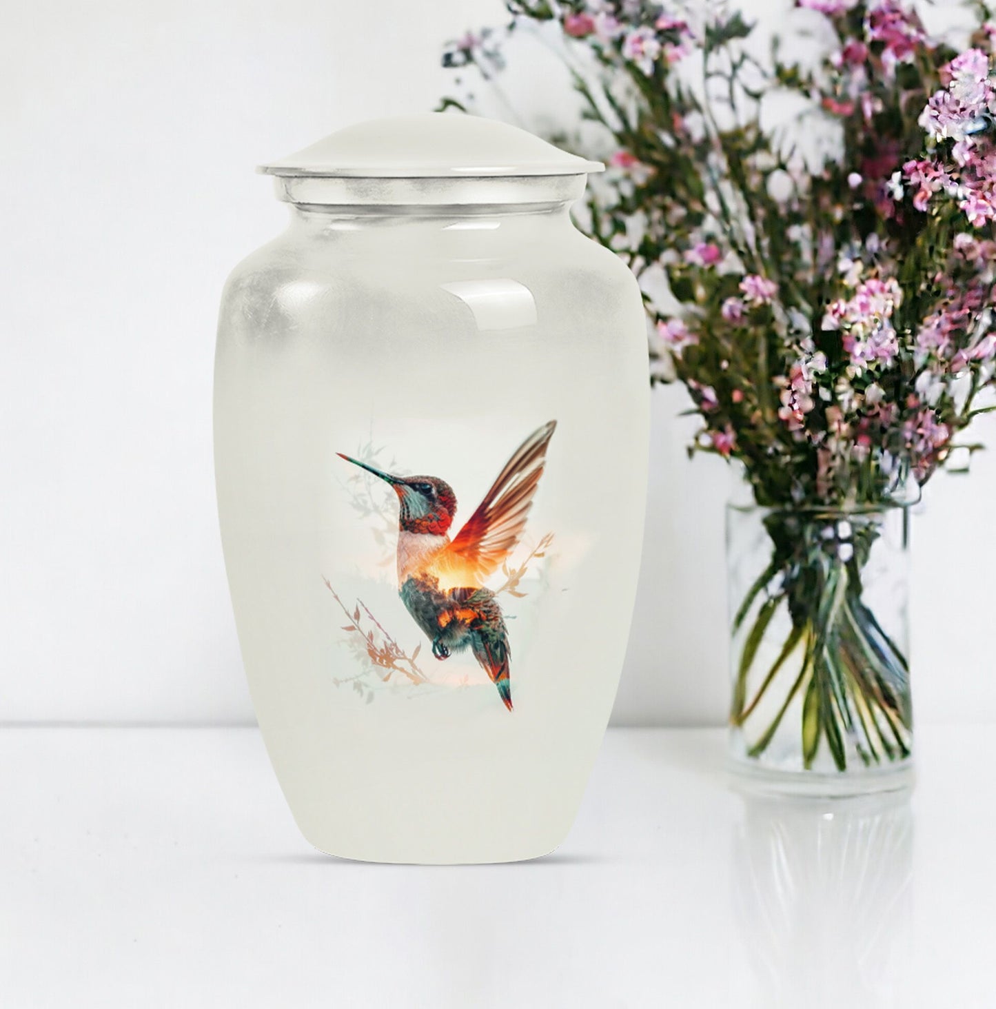 10-inch humming bird Urn, adult female memorial urn.
