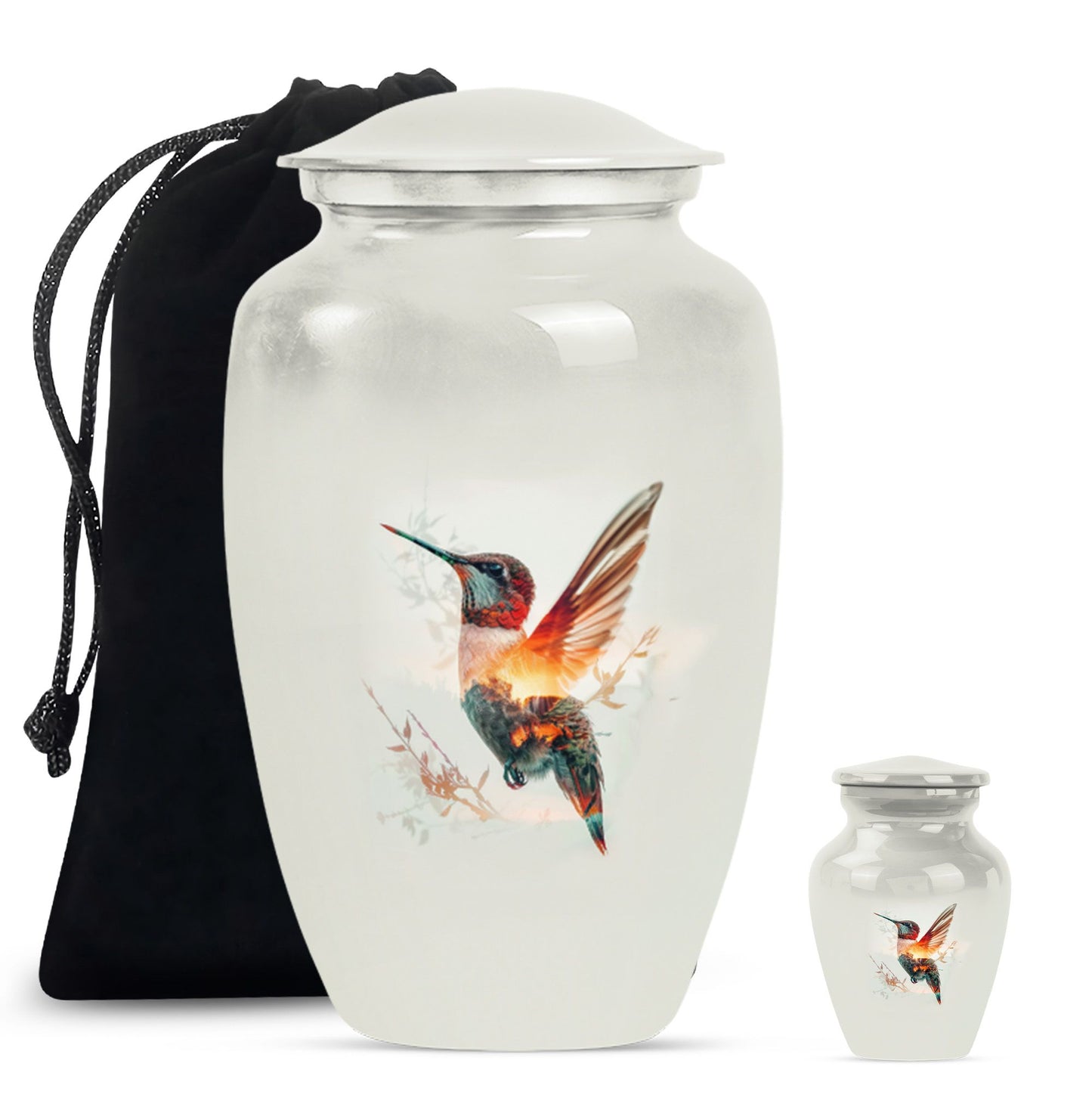 10-inch humming bird Urn, adult female memorial urn.