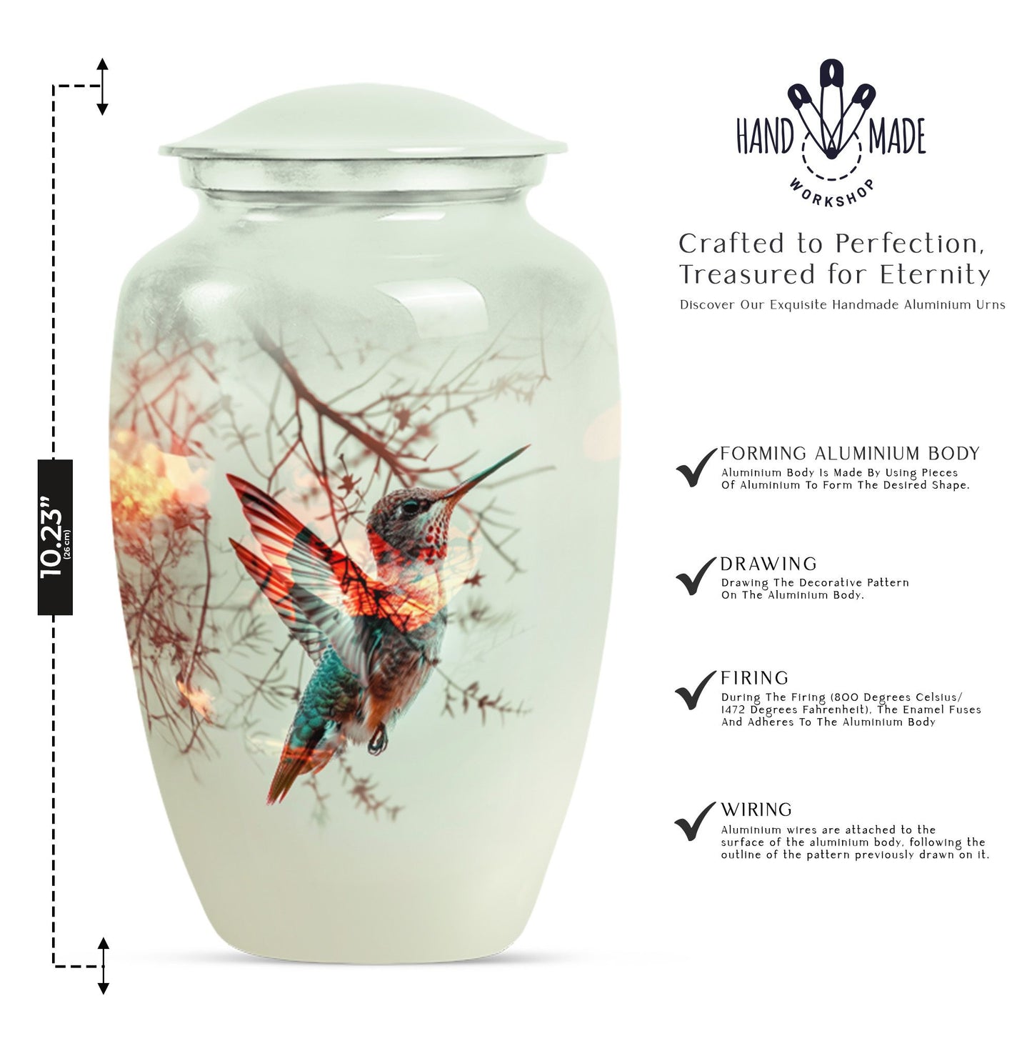 Classic 10 inch Aluminium Hummingbird Cremation Urn.