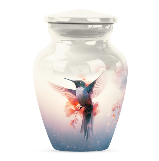 Humming Bird Keepsake Urn For Ashes - White Memorial Urn Tribute