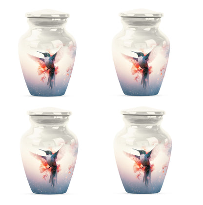 Hummingbird Urn for Human Ashes with Pink Floral Accents, White Memorial Urn