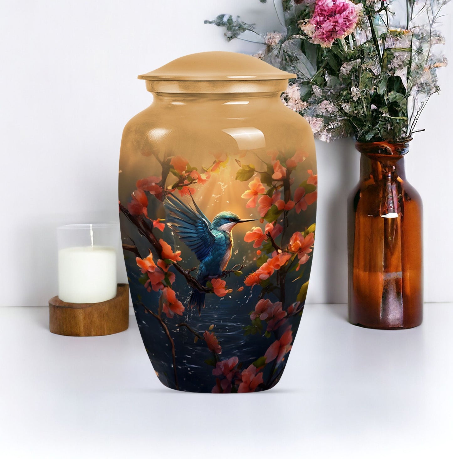 10 inch aluminium humming bird urn