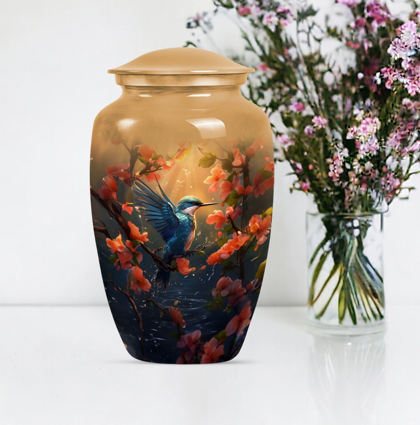 10 inch aluminium humming bird urn