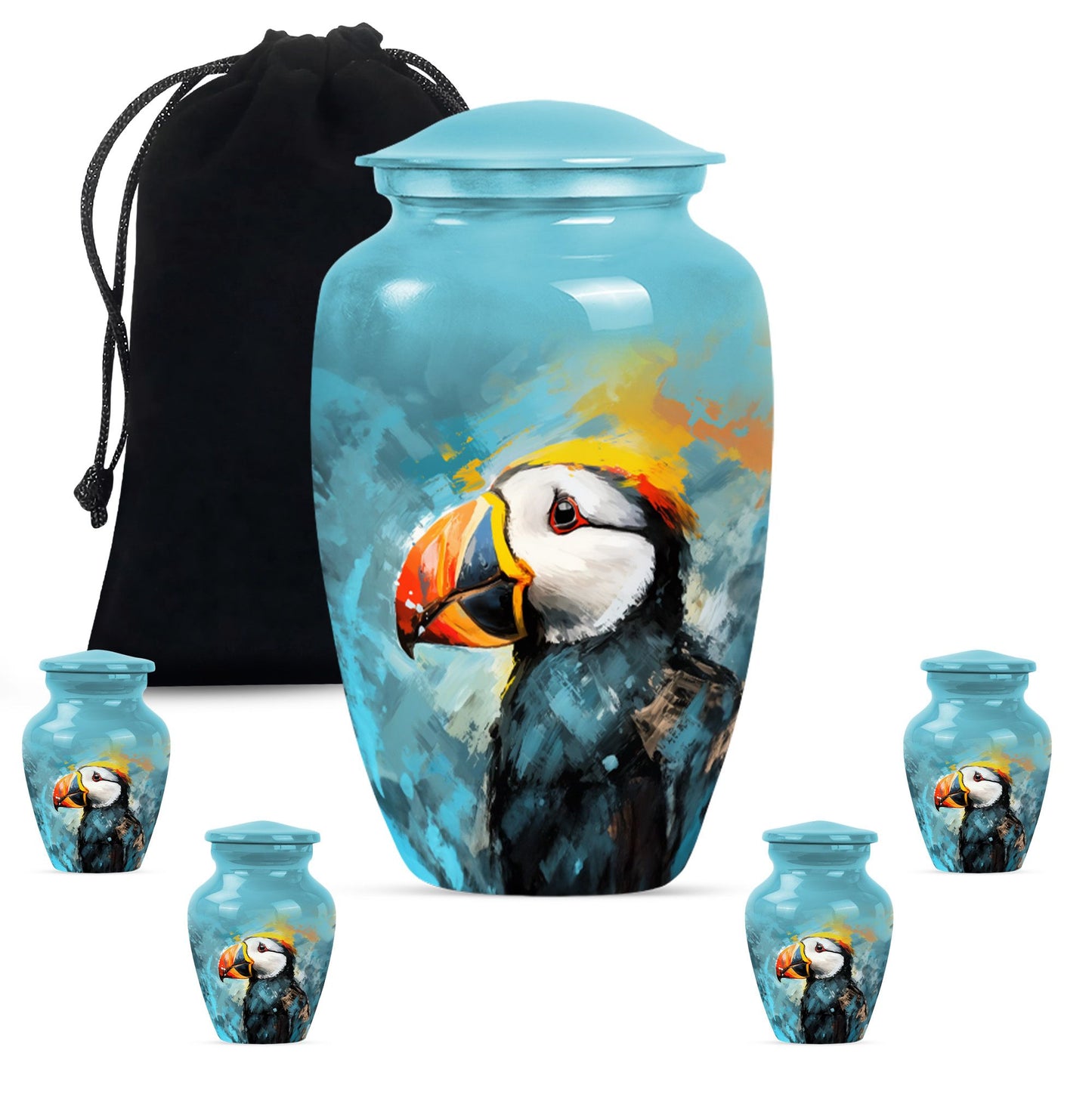 10-inch Puffin Bird Urn, classic memorial urn for adults.