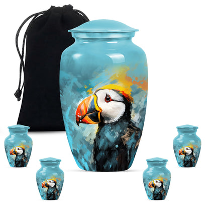 10-inch Puffin Bird Urn, classic memorial urn for adults.