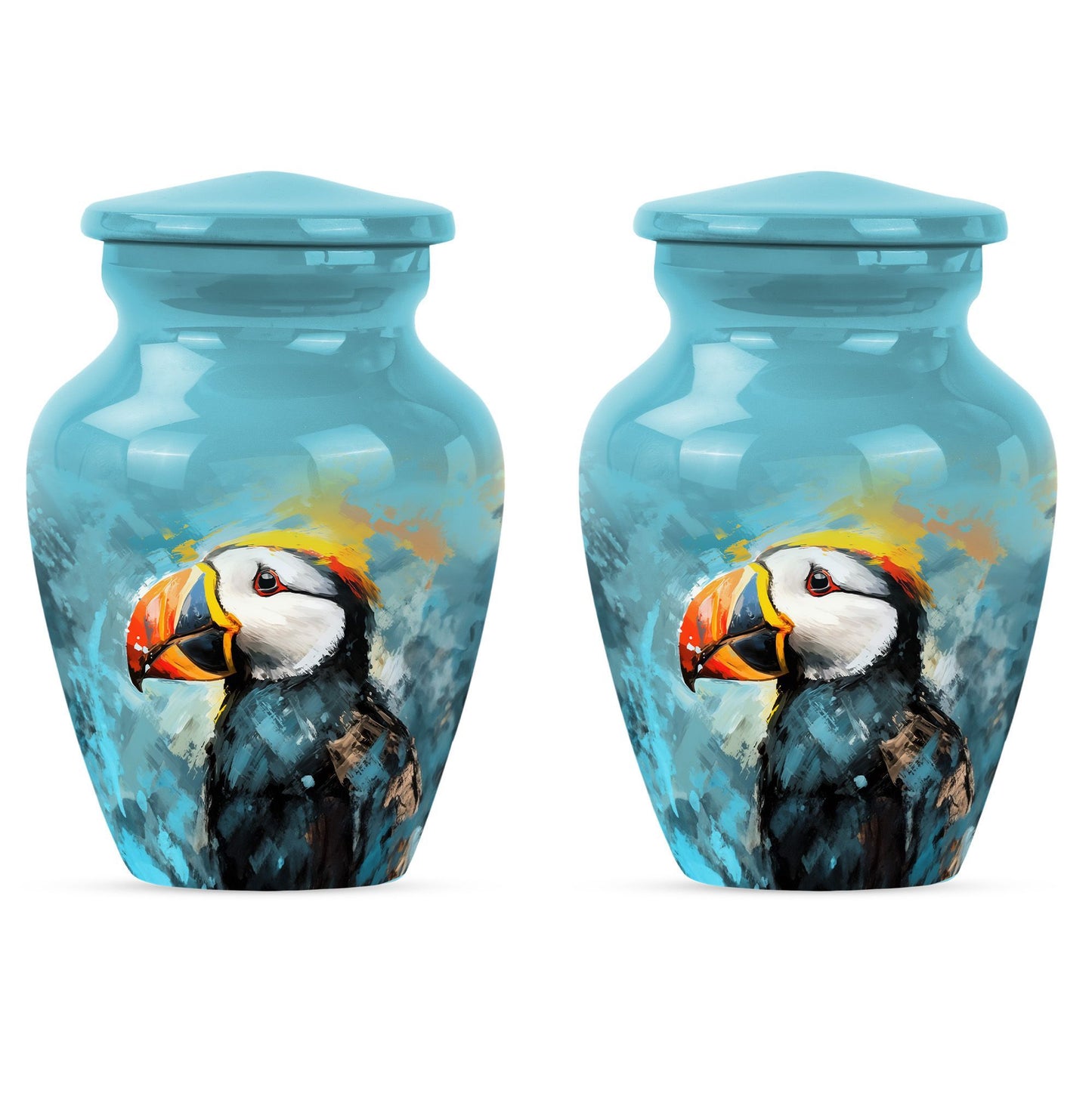 10-inch Puffin Bird Urn, classic memorial urn for adults.