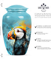 10-inch Puffin Bird Urn, classic memorial urn for adults.