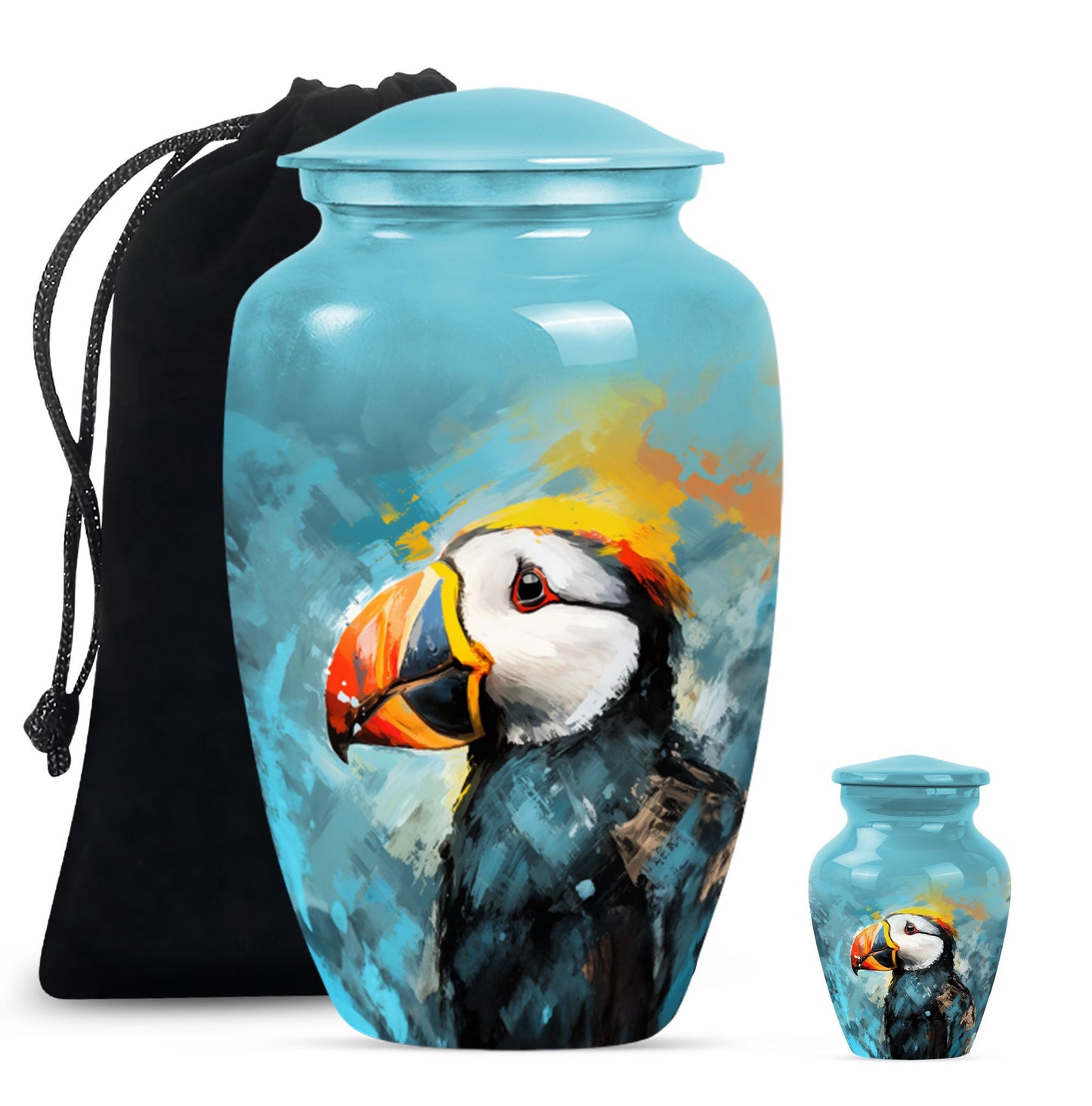 10-inch Puffin Bird Urn, classic memorial urn for adults.