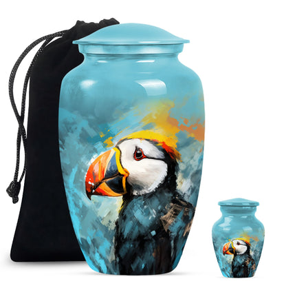 10-inch Puffin Bird Urn, classic memorial urn for adults.