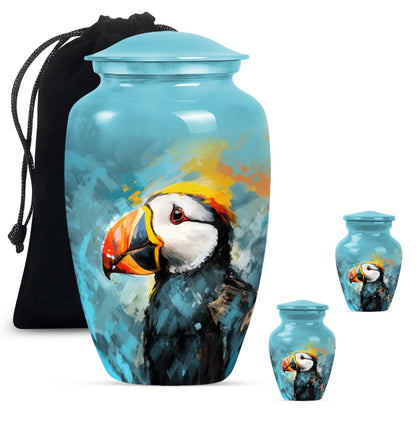 10-inch Puffin Bird Urn, classic memorial urn for adults.