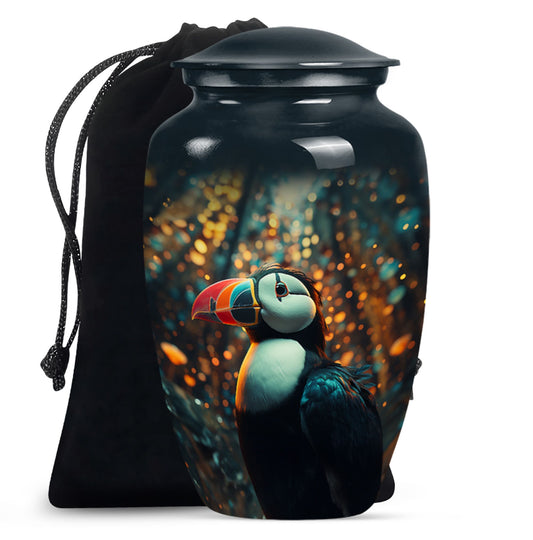 Classic 10-inch Puffin Bird Urn for human ashes.