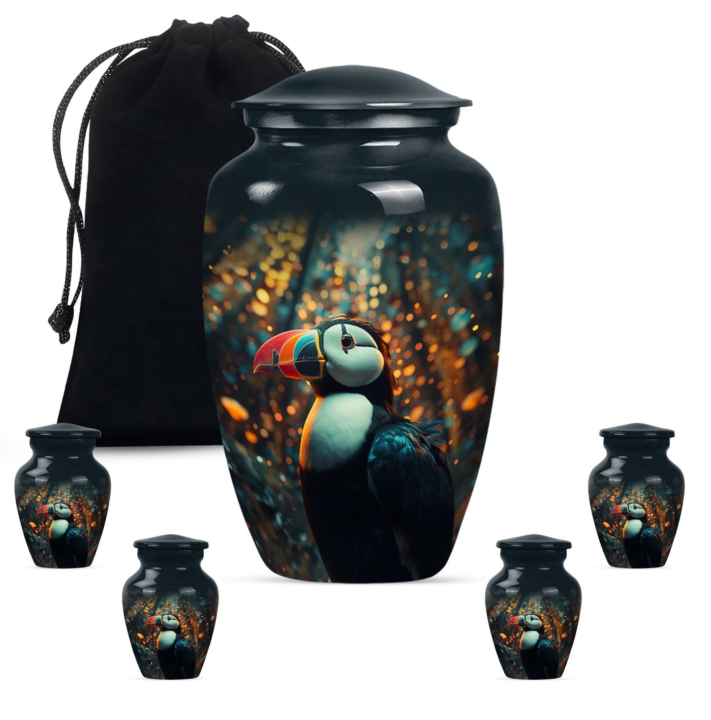 Classic 10-inch Puffin Bird Urn for human ashes.