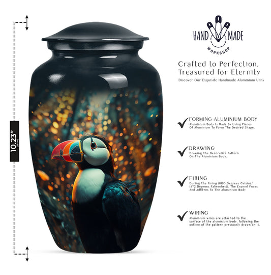 Classic 10-inch Puffin Bird Urn for human ashes.