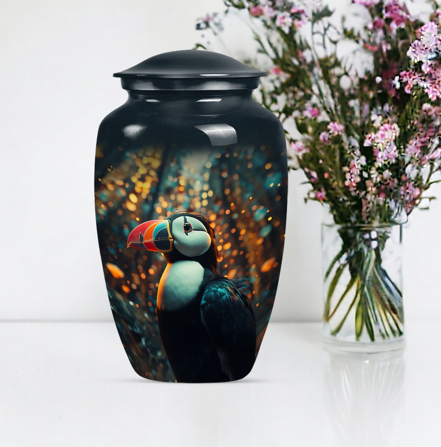 Classic 10-inch Puffin Bird Urn for human ashes.