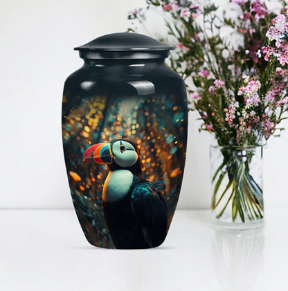 Classic 10-inch Puffin Bird Urn for human ashes.