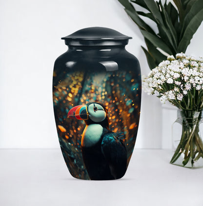 Classic 10-inch Puffin Bird Urn for human ashes.