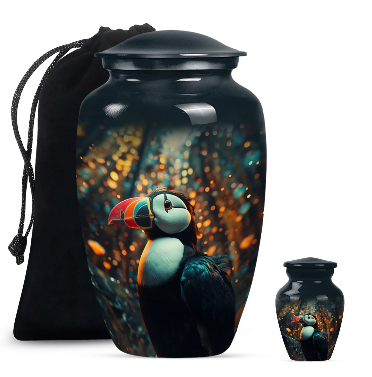Classic 10-inch Puffin Bird Urn for human ashes.