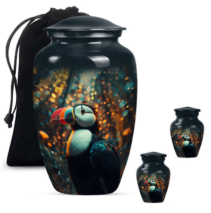 Classic 10-inch Puffin Bird Urn for human ashes.