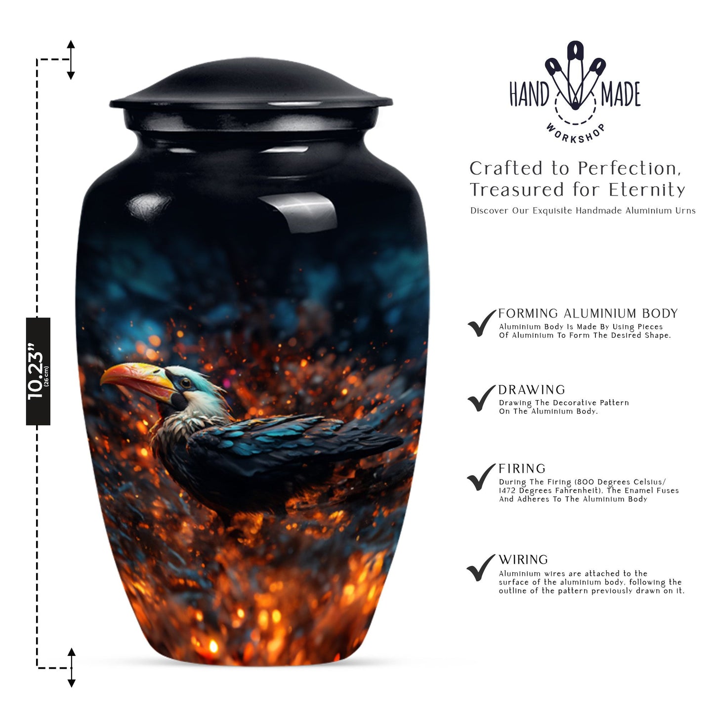 Classic Puffin Bird Urn, abstract burial ash urn for ashes