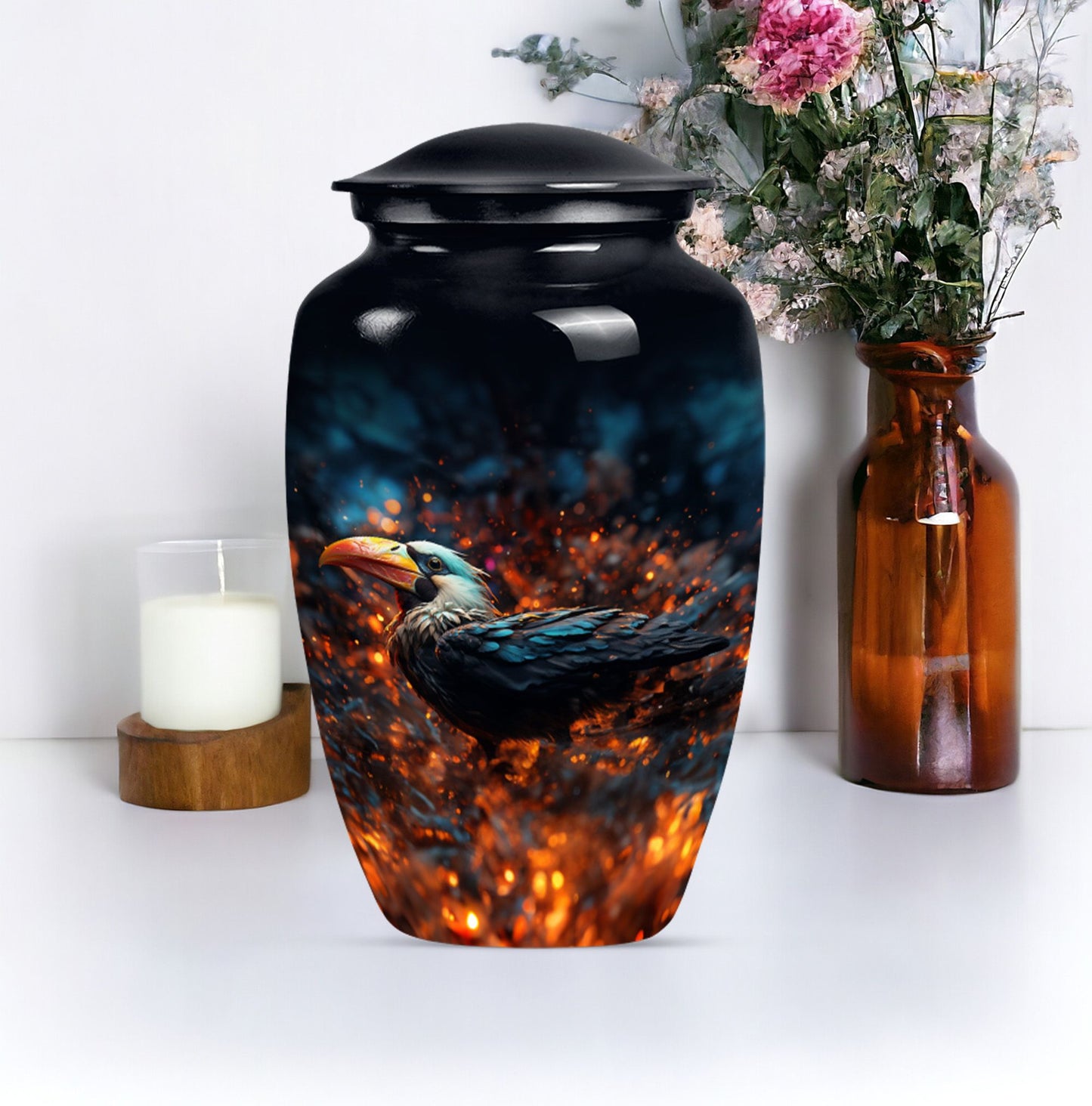 Classic Puffin Bird Urn, abstract burial ash urn for ashes