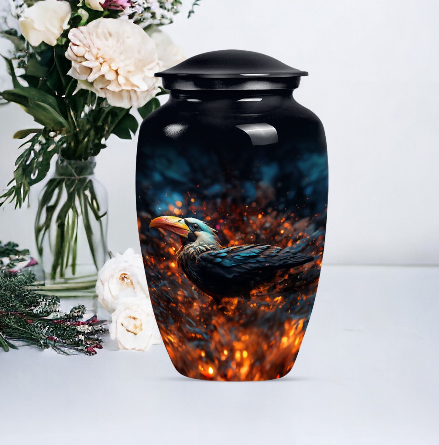 Classic Puffin Bird Urn, abstract burial ash urn for ashes